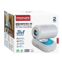 Promate Multi-function wireless 4K UHD Projector with ambient RGB Lights, 250 ANSI brightness,8W Hifi Speakers, Magnetic Lens Cover