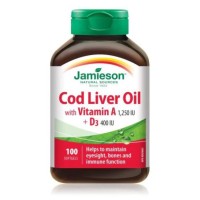 Jamieson Cod Liver Oil With Vitamin A 1250IU + Vitamin D3 400IU 100 Softgels