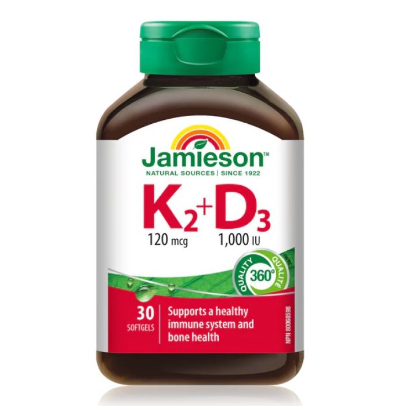 Jamieson Vitamin K2 120mcg + D3 1000IU 30 Softgels