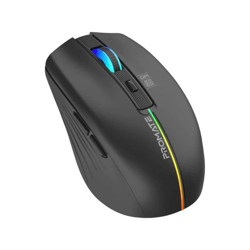 Promate 1600DPI Wireless Rechargeable Mouse 500mAh, with RGB, KITT.BLACK/WHITE