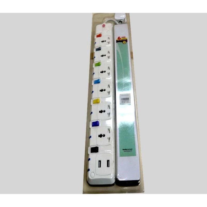 6 Way Extension Socket with USB Charger 3Mtrs 6 Way Extension Socket with USB Charger 3Mtrs