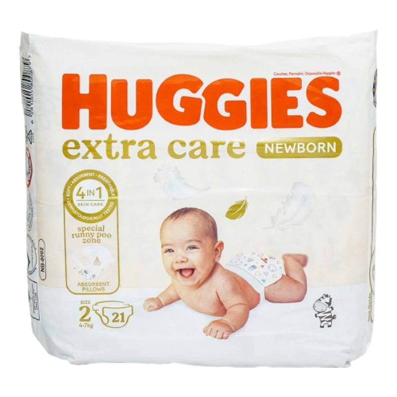 Huggies Size 2 Extra Care Dry Comfort Diapers 4-17gs, 21's