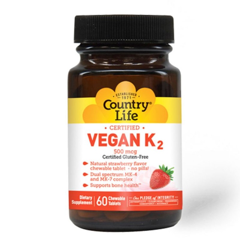 Country Life Vegan K2 500mcg 60 Tablets