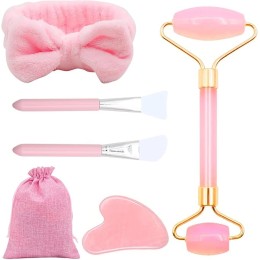 Pink Resin Face Massager Roller Set with Gua Sha