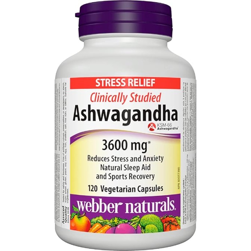 Webber Naturals Ashwagandha 3600mg (300mg Standardized) 120 Veg Capsules