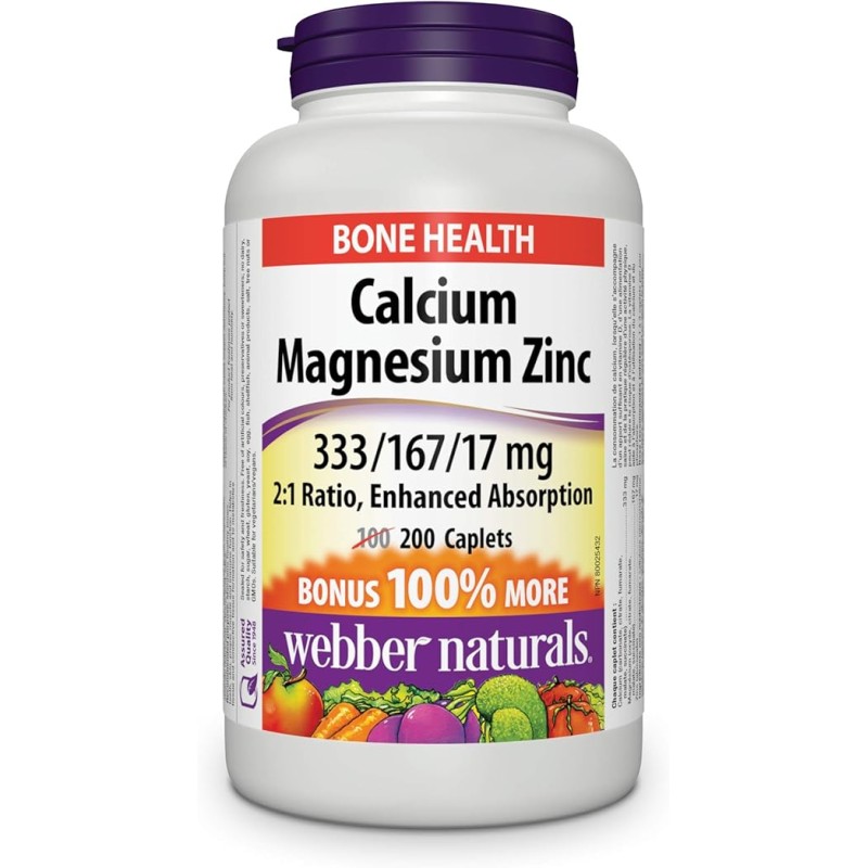 Webber Naturals Calcium Magnesium Zinc 200 Caplets