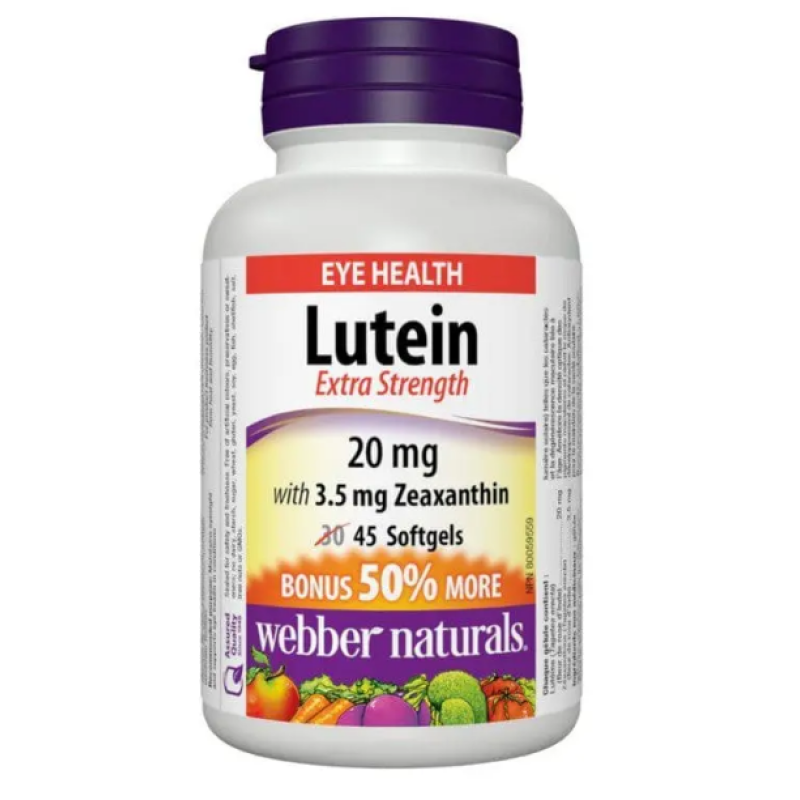 Webber Naturals Lutein 20mg and Zeaxanthin 3.5mg Extra Strength 45 Softgels