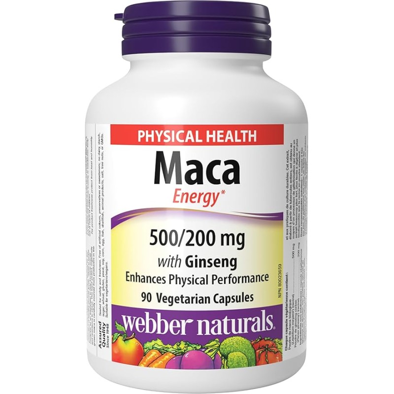 Webber Naturals Maca Energy with Ginseng 500/200mg 90 Veg Capsules