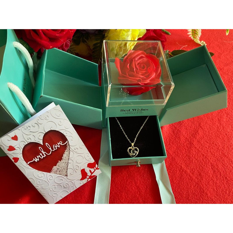 I Love You Necklace in 100 Languages heart necklace pendant gift hamper