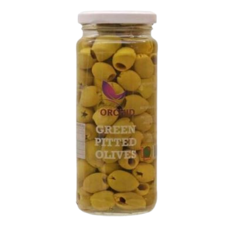 GOLDEN ORCHID PITTED GREEN OLIVES 340g 