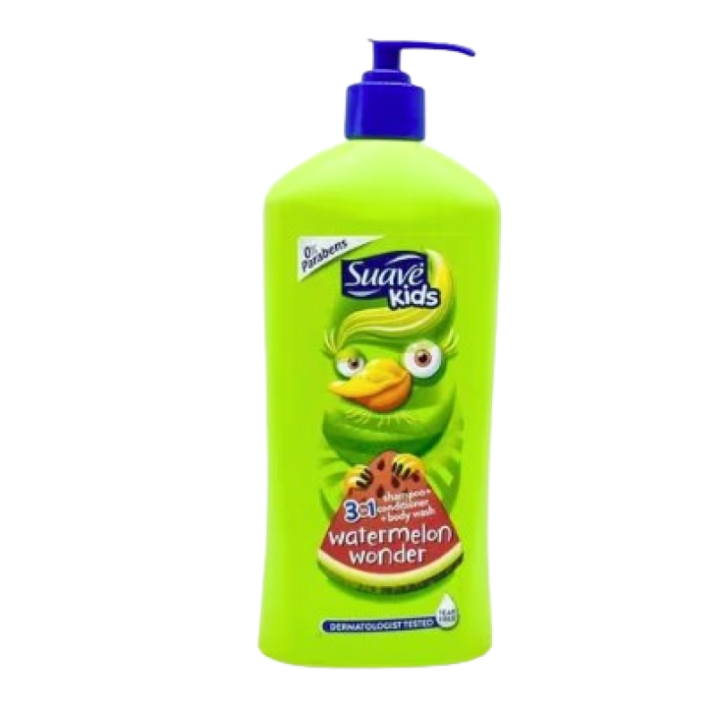 SUAVE KIDS 335ML WATERMELON WONDER 3 IN 1 SHAMPOO,CONDITIONER AND BODY WASH