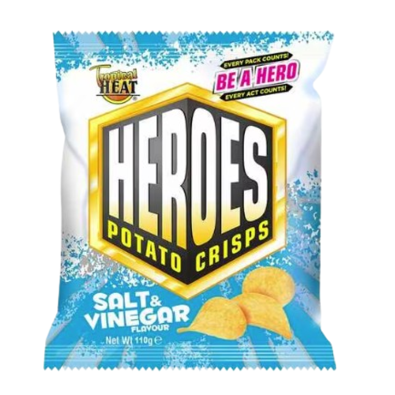 TROPICAL HEAT HEROES CRISPS  SALT AND VINEGAR 110G