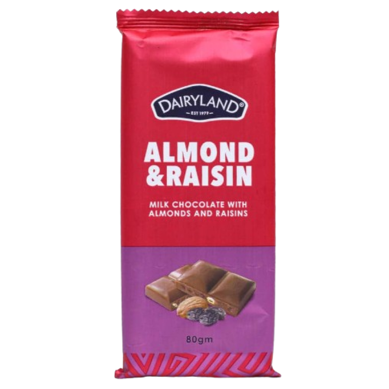 DAIRYLAND MILK CHOCOLATE WITH ALMOND AND RAISIN 50G