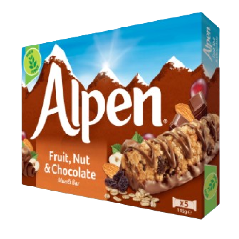 ALPEN BARS FRUIT N NUT WITH CHOCOLATE 145G