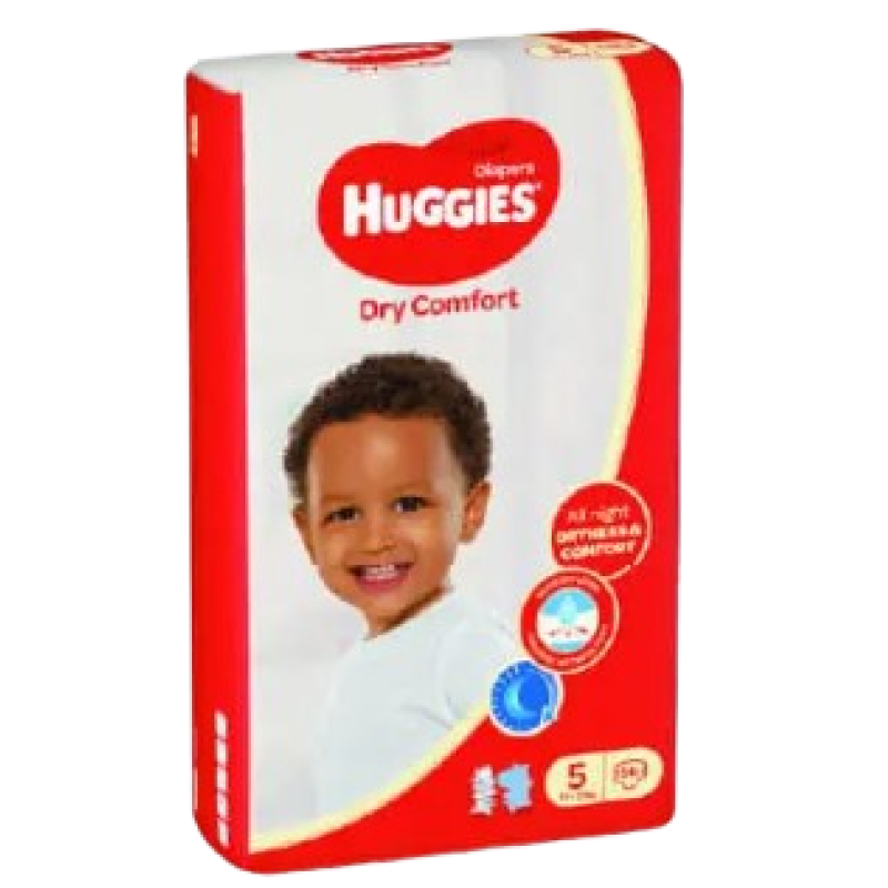 HUGGIES SIZE 5 DRY COMFORT DIAPERS12-22kgs 56'S