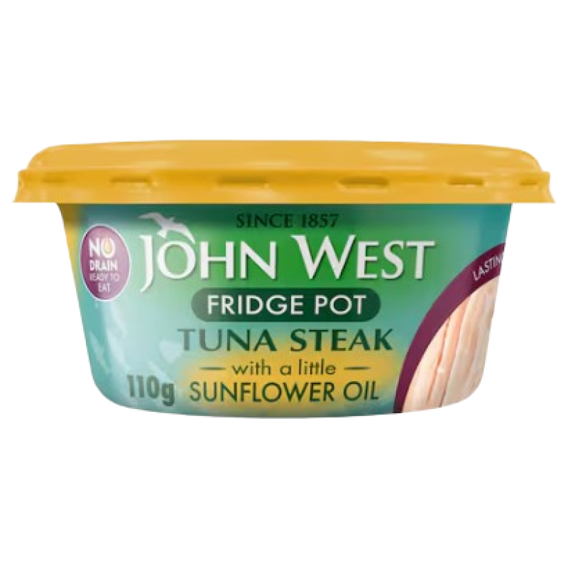 JOHN WEST FRIDGE POT TUNA STEAK IN SUNFLOWER OIL 110G