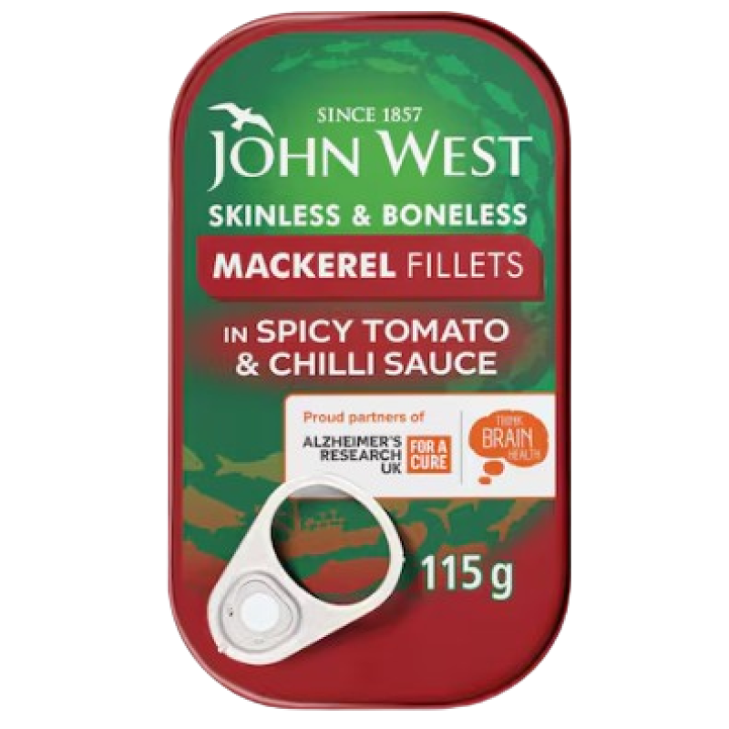 JOHN WEST MACKEREL FILLETS IN SPICY TOMATO & CHILLI SAUCE 115G