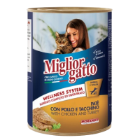 MIGLIOR GATTO PATE CANNED CAT FOOD WITH CHICKEN AND TURKEY 400G