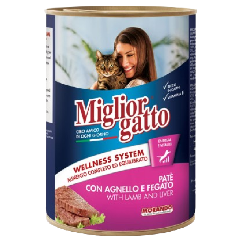 MIGLIOR GATTO PATE CANNED CAT FOOD WITH LAMB AND LIVER 400G