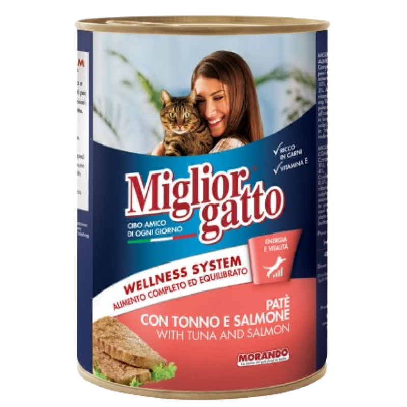 MIGLIOR GATTO PATE CANNED CAT FOOD WITH TUNA AND SALMON 400G