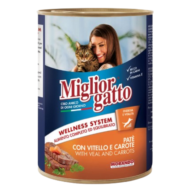 MIGLIOR GATTO PATE CANNED CAT FOOD WITH VEAL AND CARROTS 400G