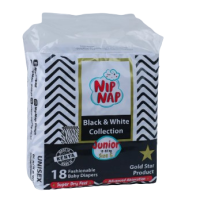 NIPNAP SIZE 5 BLACK AND WHITE COLLECTION JUNIOR BABY DIAPERS 12-22kgs 18'S