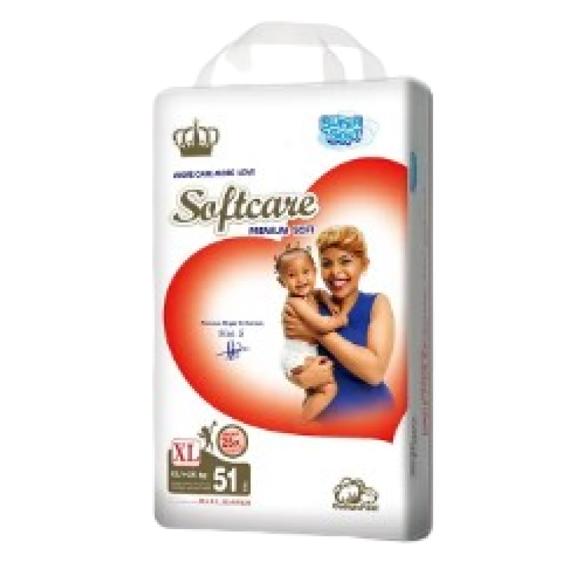 SOFTCARE PREMIUM SOFT DIAPERS XL 15.1-25Kgs 51Pcs