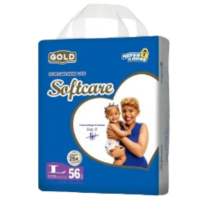 SOFTCARE GOLD LARGE DIAPERS JUMBO 9.1-15Kgs 56Pcs