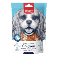 WANPY DOG FOOD CHICKEN JERKY & CALCIUM BONE TWISTS 100G