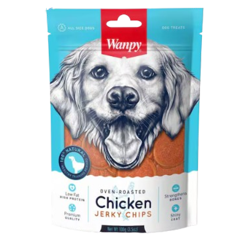 WANPY DOG FOOD CHICKEN JERKY CHIPS 100G