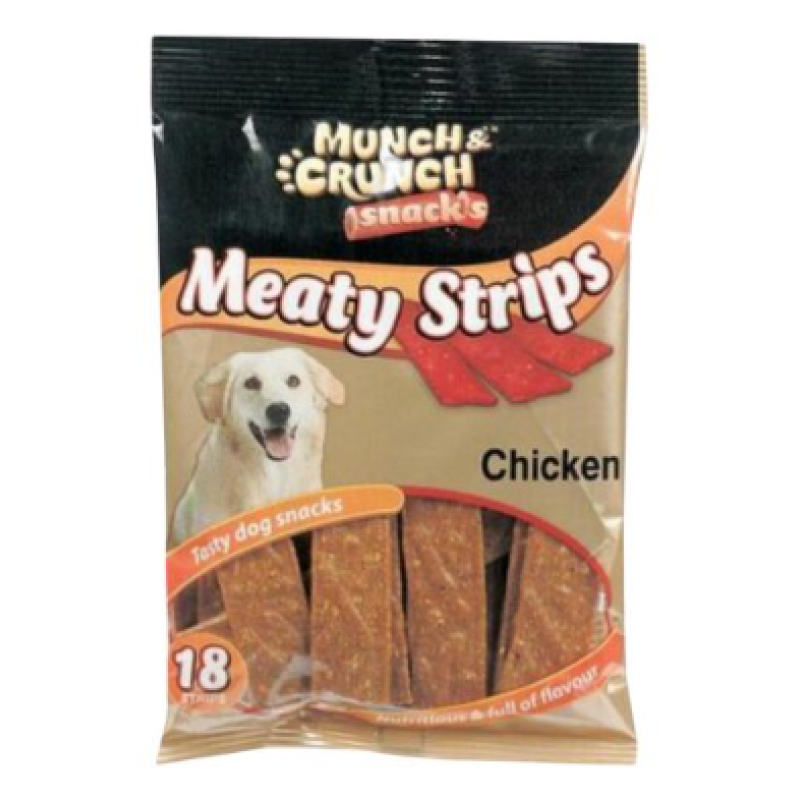 MUNCH AND CRUNCH DOG SNACKS CHICKEN MEATY STRIPS 