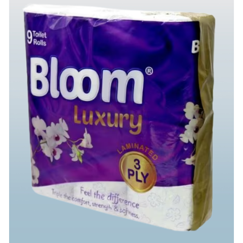 BLOOM LUXURY WHITE TISSUE 3PLY, 9 ROLLS