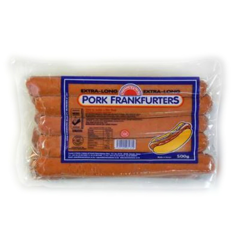 FARMER'S CHOICE EXTRA LONG PORK FRANKFURTER SAUSAGES 500G