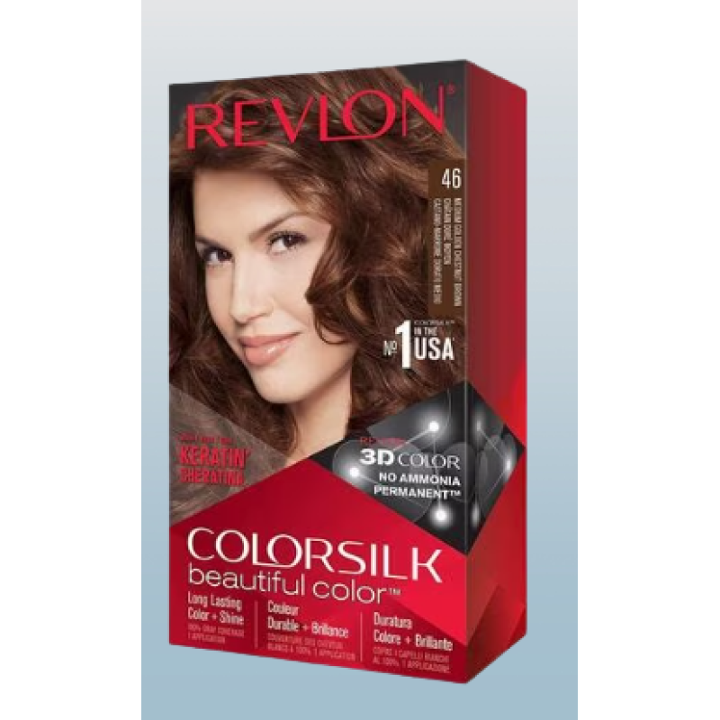 REVLON COLORSILK AMMONIA FREE PERMANENT HAIRCOLOR MEDIUM GOLDEN CHESTNUT BROWN 46