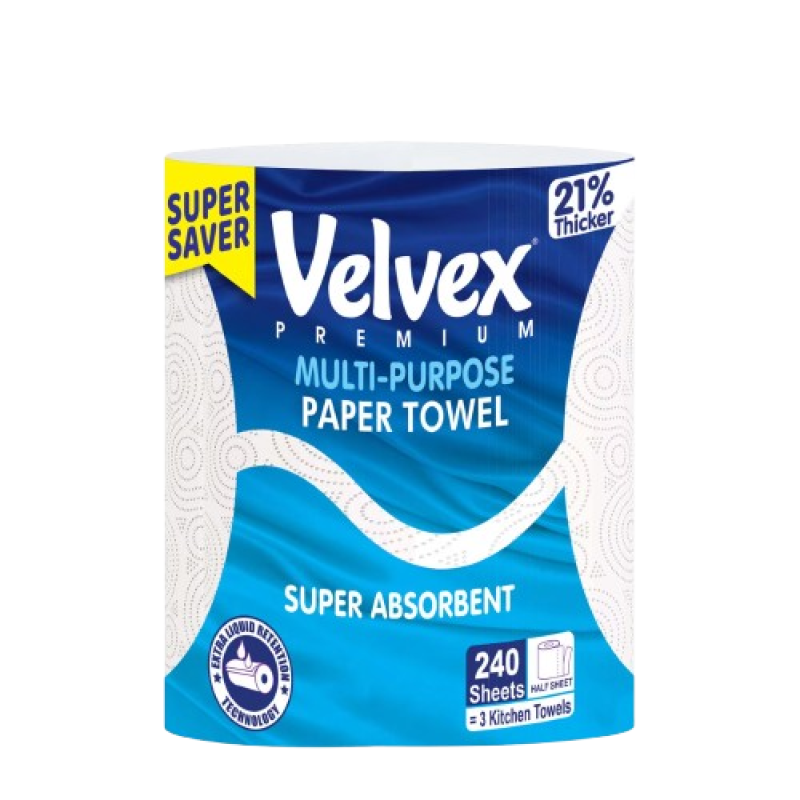Velvex Premium Multi purpose Kitchen Towel Jumbo, 6 Rolls in a Carton