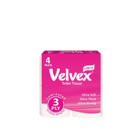 Velvex Toilet Paper Ultra Printed 3-Ply, 4pack Unwrapped