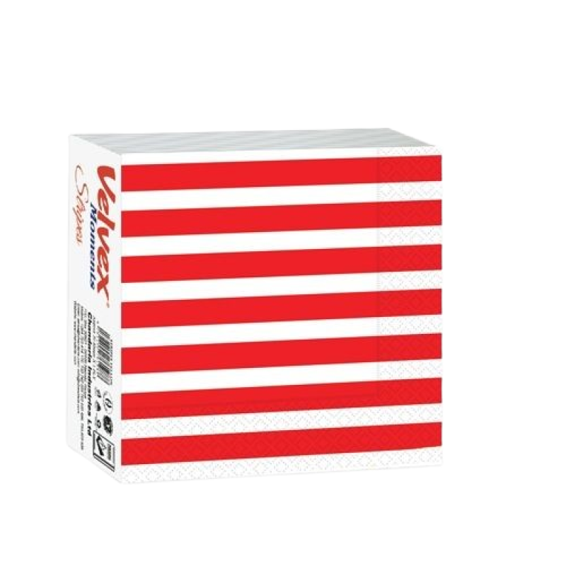 Velvex Moments Stripes Red Serviettes 50's in a pack