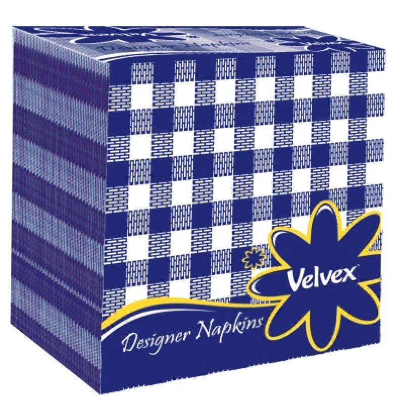 Velvex Designer Blue Serviettes 100's in a pack, 60 Packs per Carton