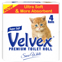 Velvex Premium Tissue Paper 4pack Unwrapped ( 12 packs per carton)	