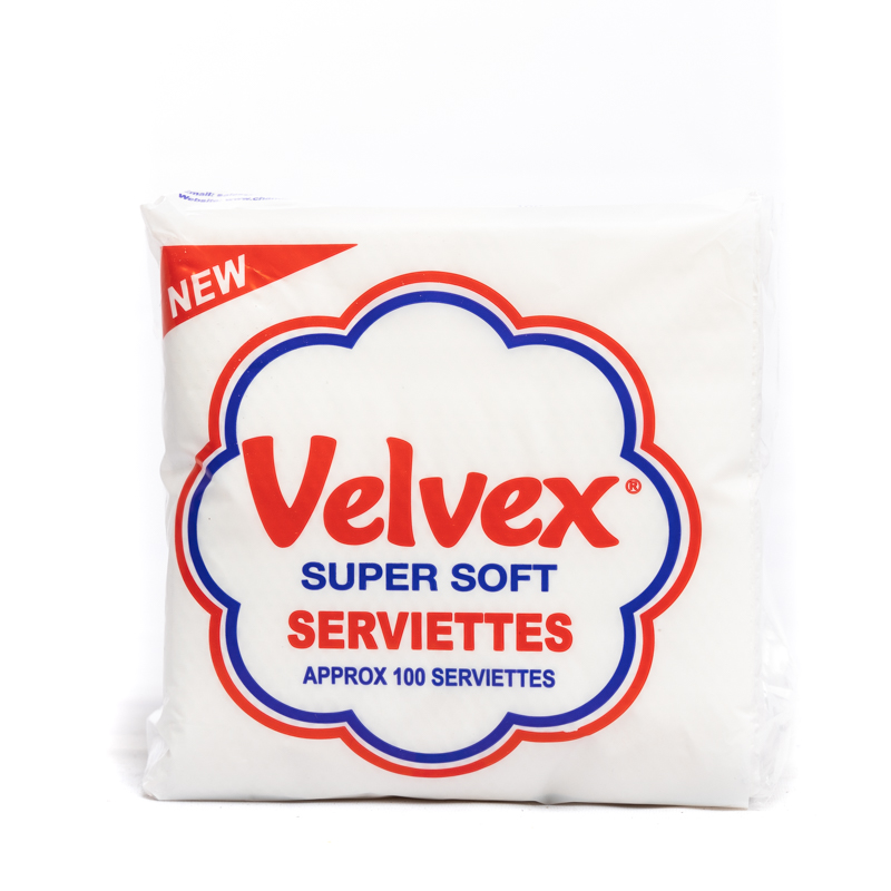 Velvex Super Soft White 100's Serviettes in a Pack, 60 Packs per Carton