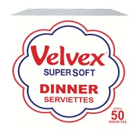 Velvex Super Soft White Dinner Serviettes 50's in a pack