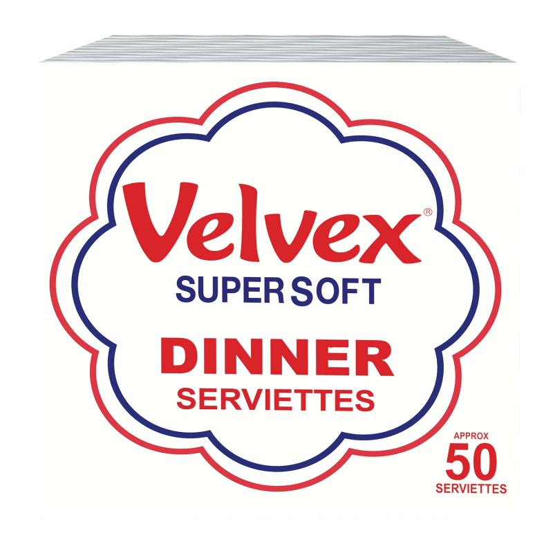 Velvex Super Soft White Dinner Serviettes 50's in a pack