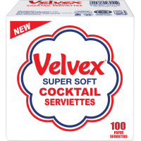Velvex White Cocktail 100's Serviettes, 60 Packs per Carton