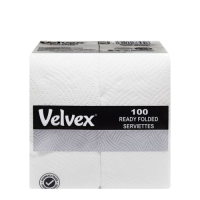 Velvex White Ready Folded Serviettes 100's in a Pack, 18 Packs in a Carton