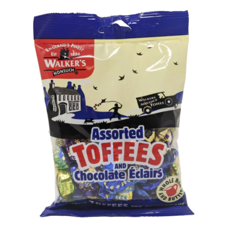 WALKERS ASSORTED TOFFEES AND CHOCOLATE ECLAIRS 150G  