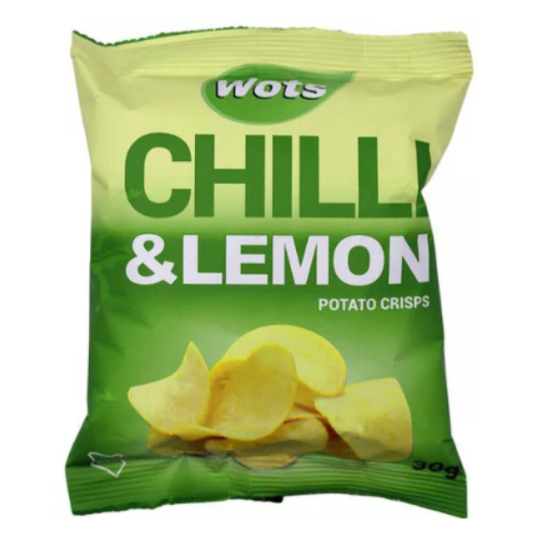 WOTS CHILLI AND LEMON POTATO CRISPS 30G