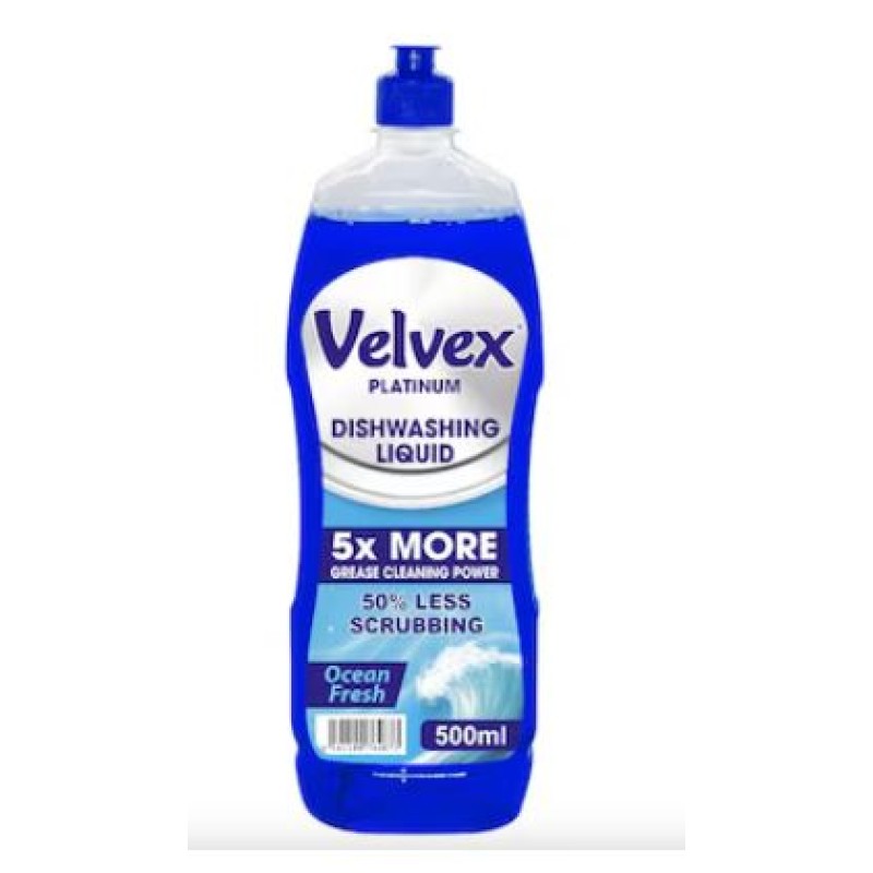 Velvex Dishwashing Liquid Ocean Fresh 500ml, 6 Bottles Per Carton