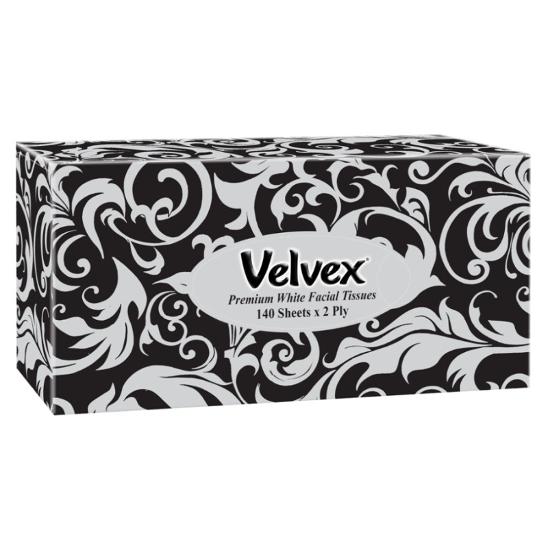Velvex Black Facial tissues 140 Sheets Standard Size 24 Packets in a Carton