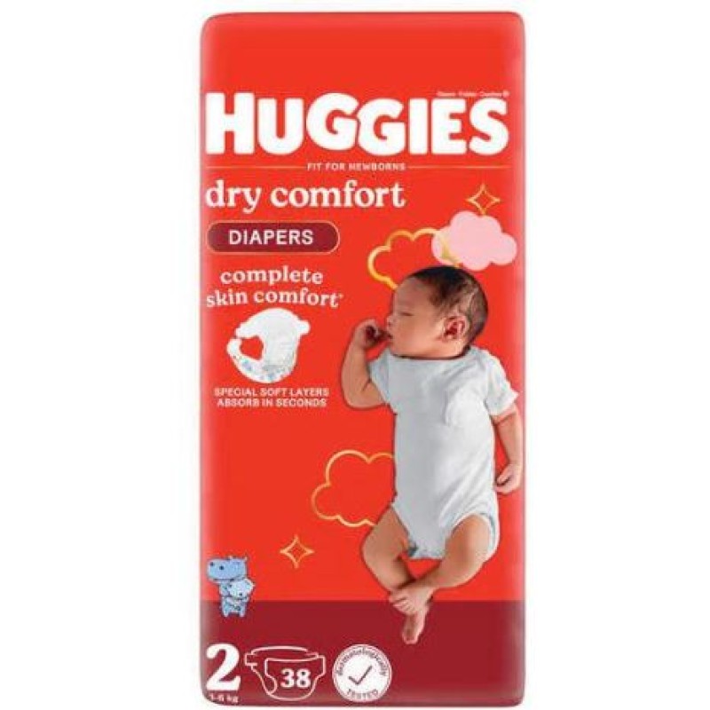 Huggies Dry Comfort Diapers 3-6kgs Size 2 52 Pieces