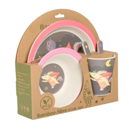 BAMBOO FIBRE KIDS DINNERWARE SET PURPLE & PINK 5 PIECES